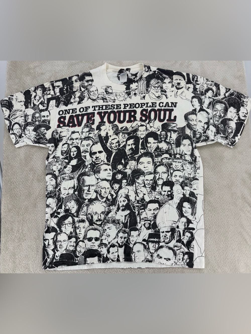 Vintage T. Shertman Jerzees ‘92 “One of These People Can Save Your Soul" AOP T